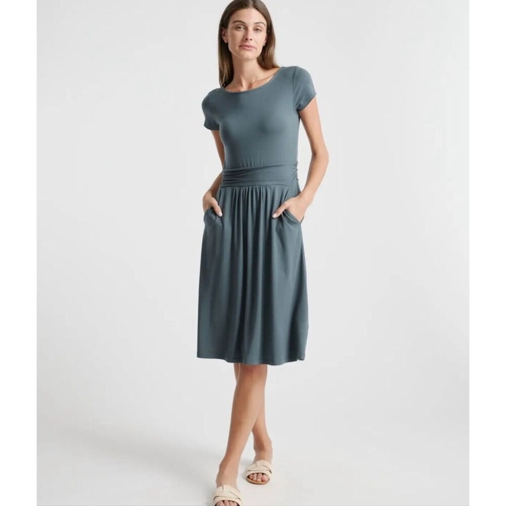 Quince Dress Women M Blue Tencel Lyocell Midi Capsule Casual Summer Minimalist